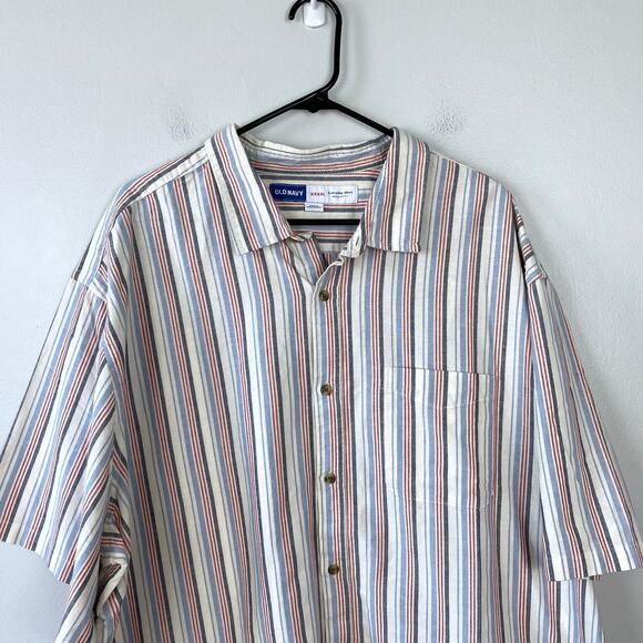 Old Navy Everyday Shirt Short Sleeve Button Down Regular Fit Striped Size XXXXL - Picture 2 of 8